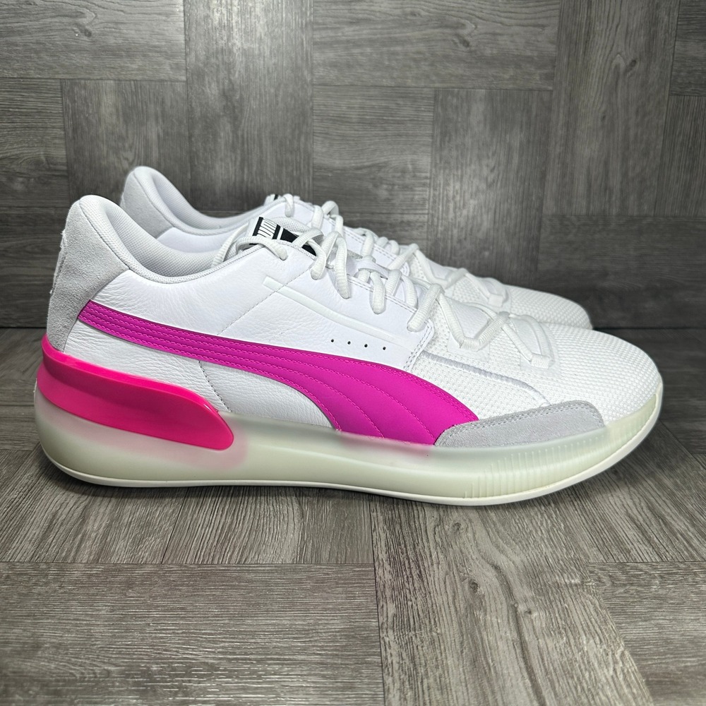 Puma Basketball Shoes Clyde Hardwood Mens 18 White Pink 193663-03 NEW